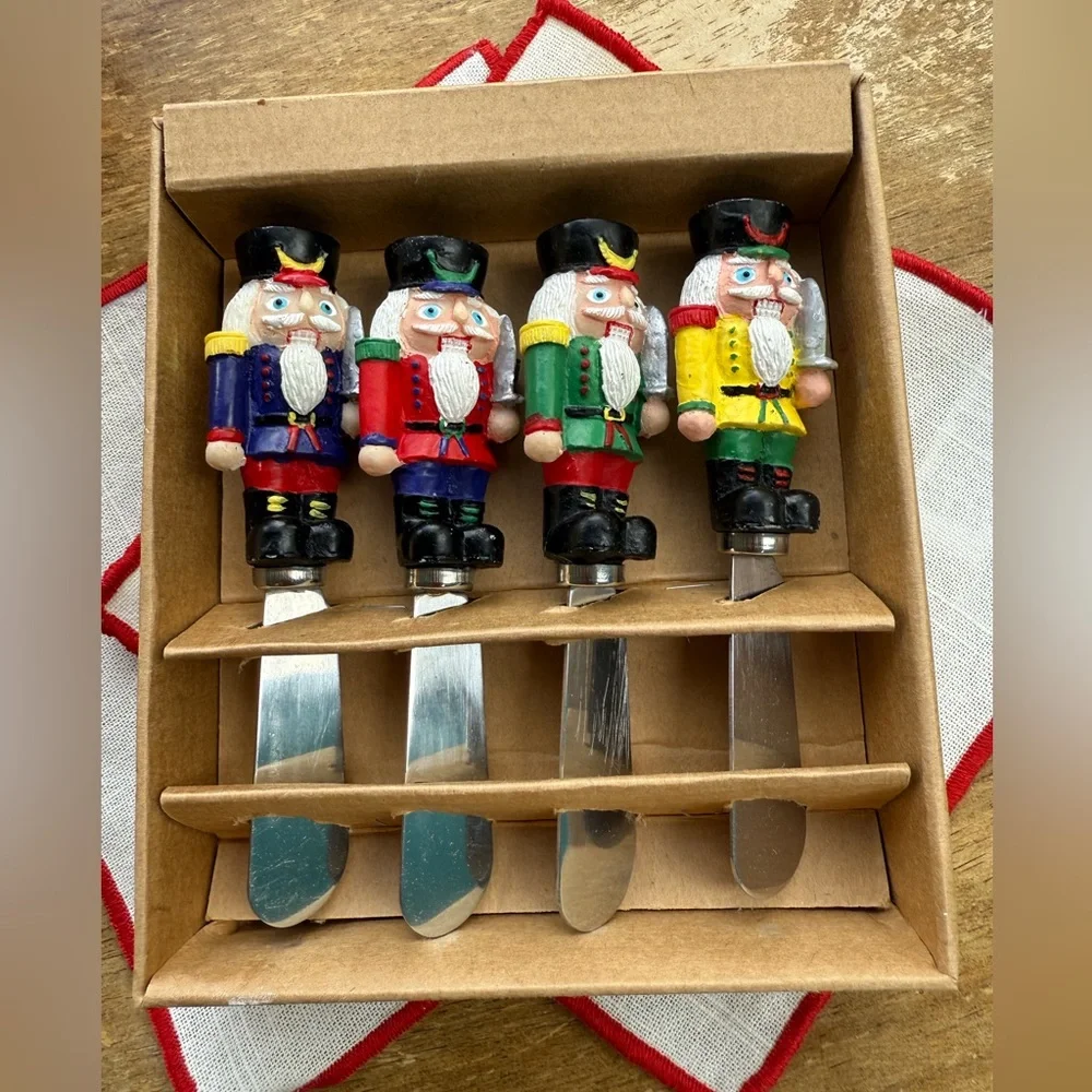 Vintage Boston Warehouse Nutcracker Cheese Spreaders - Red, Blue, Green, Yellow